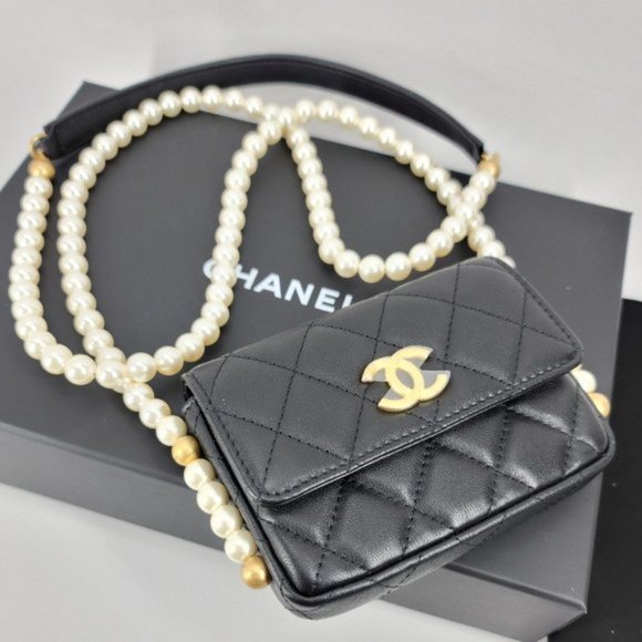 Chanel Mini Clutch Bag Flap Card Holder with pearls chain NEW - Picture 6 of 14